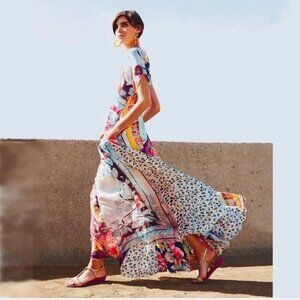 💕JOHNNY WAS💕 Tropic Georgette 100% Silk Maxi Dress ~ Patchwork Print 2X NWT